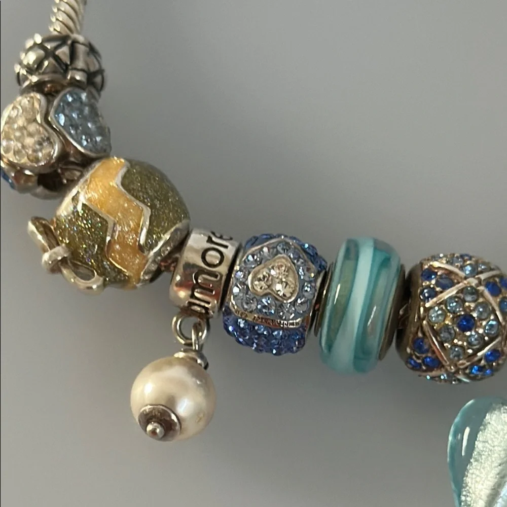 Amore & Baci 925 Sterling Elegant Blue and Gold Charm Bracelet